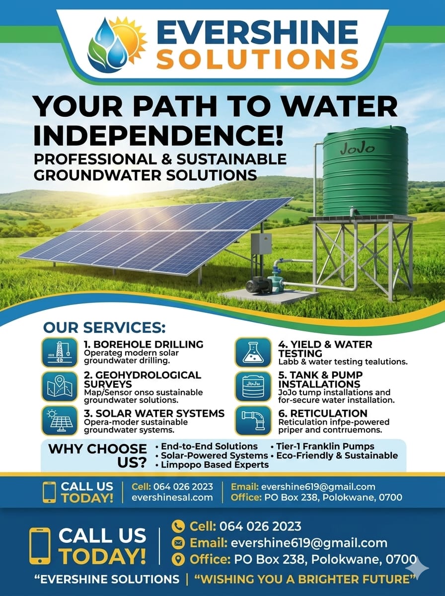 Solar water system and storage tank in a green landscape